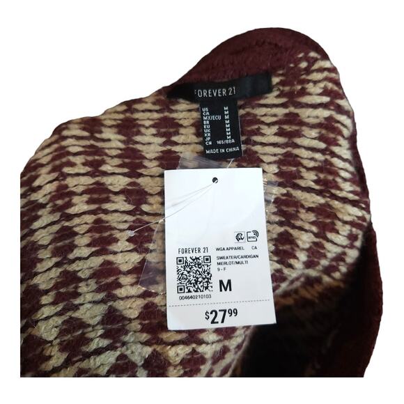 Forever 21 Mixed Print Cropped V-neck Cardigan Preppy Academia Women's M NWT - Picture 11 of 11